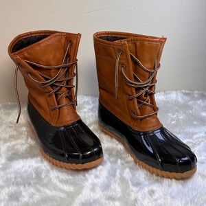 Sporto Arianna Womens Duck Boots Brown Black Lace Up Faux Fur Lining Size 8.5M